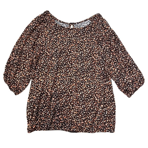 ANN TAYLOR LOFT Tan Black Soft 3/4 Sleeve Keyhole Back Top Shirt Size XSP NWT - Picture 1 of 6